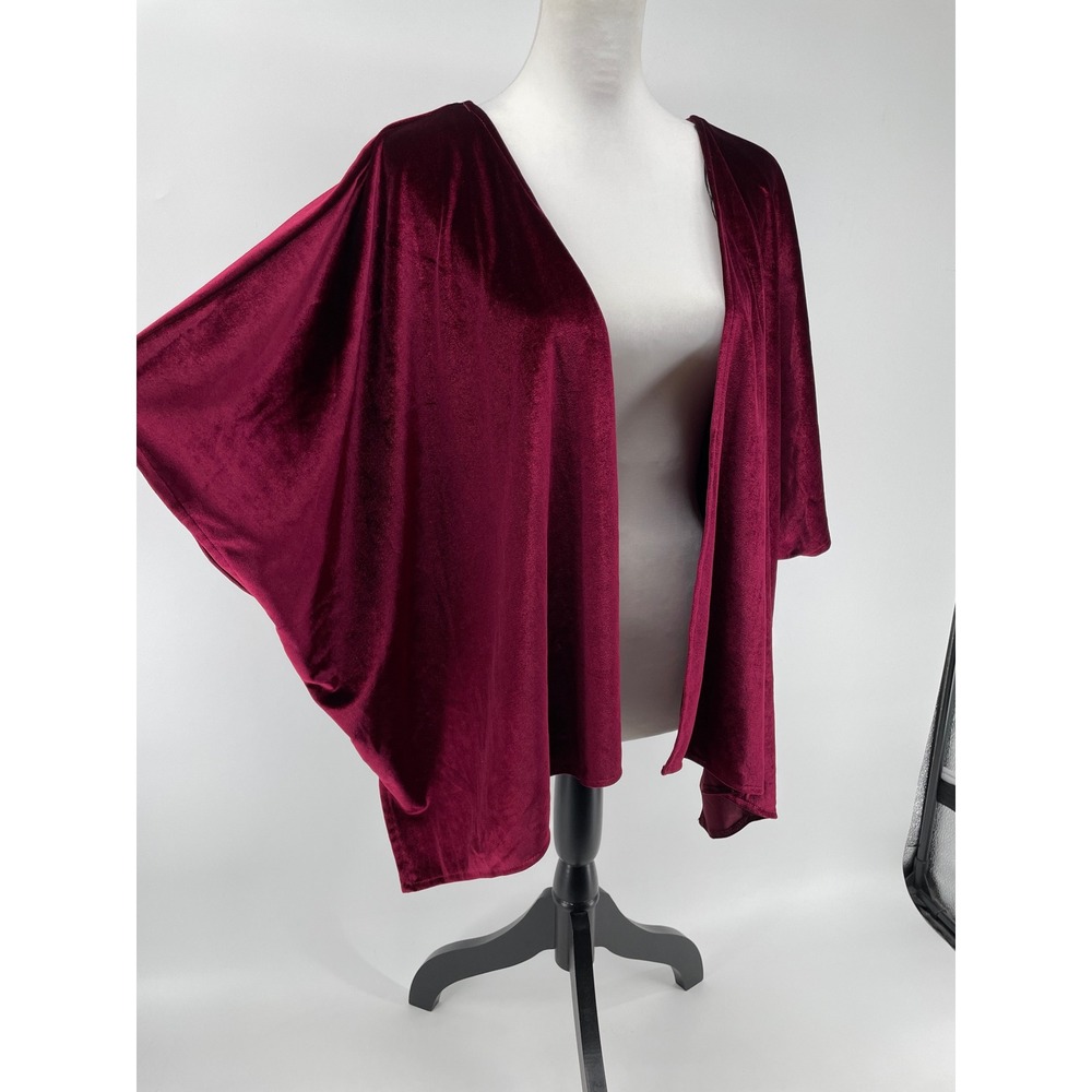 Angie Velvet Kimono Open Front Cardigan Womens Small Burgundy Whimsigoth Artsy